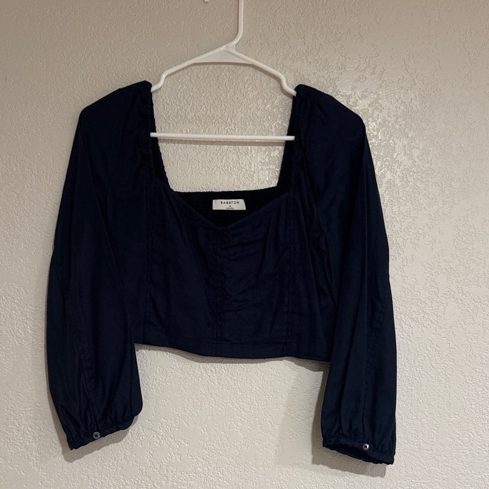 Navy Long Sleeve midriff blouse
